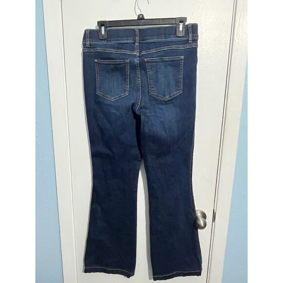 Spanx Flare Leg Pull On Jeans Large High Rise Dark Wash Preppy Twee Academia - Picture 4 of 8